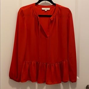 Red Long Sleeve Peplum Blouse
